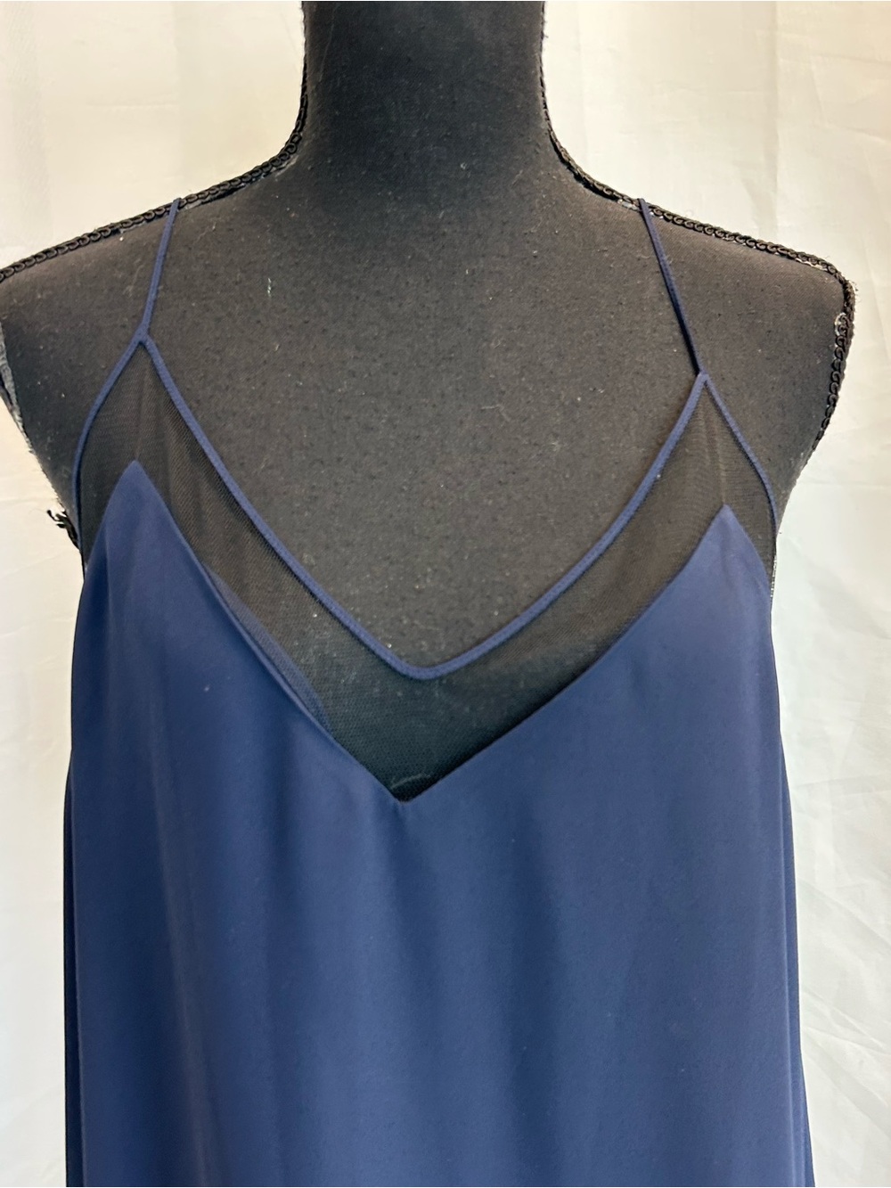 Aritzia Babaton Navy Blue black Mesh Slip Dress L Sleeveless Sheer Overlay NWOT - Picture 4 of 14